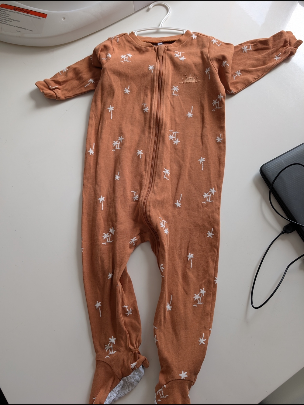 Baby Zip-Front Footed Pajama in Rust Palm Print